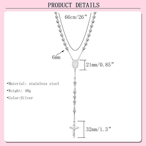 GAOYEE Stainless Steel Prayer Rosary Beads Cross Y Necklace Crucifix Catholic Virgin Mary Rosary Necklace Saint Benedict Medal Necklace in Saudi Arabia