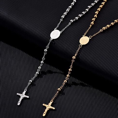 GAOYEE Stainless Steel Prayer Rosary Beads Cross Y Necklace Crucifix Catholic Virgin Mary Rosary Necklace Saint Benedict Medal Necklace in Saudi Arabia