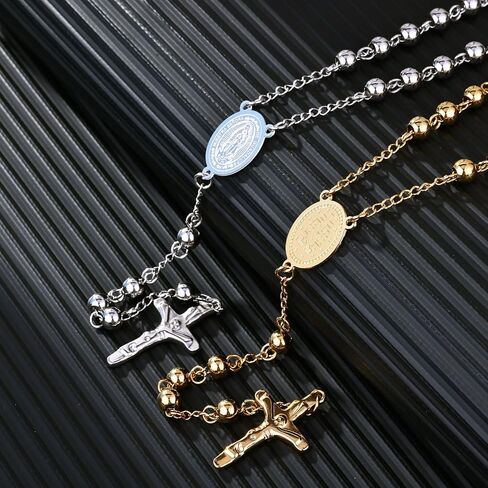 GAOYEE Stainless Steel Prayer Rosary Beads Cross Y Necklace Crucifix Catholic Virgin Mary Rosary Necklace Saint Benedict Medal Necklace in Saudi Arabia