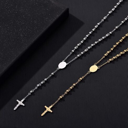 GAOYEE Stainless Steel Prayer Rosary Beads Cross Y Necklace Crucifix Catholic Virgin Mary Rosary Necklace Saint Benedict Medal Necklace in Saudi Arabia