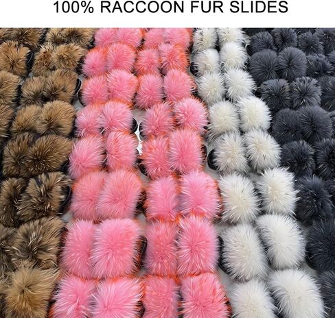 Jancoco Max Womens Fur Sliders Slippers Raccoon Fur Furry Slides Fashion Flat Soft Open Toe Fluffy Sandals in Saudi Arabia