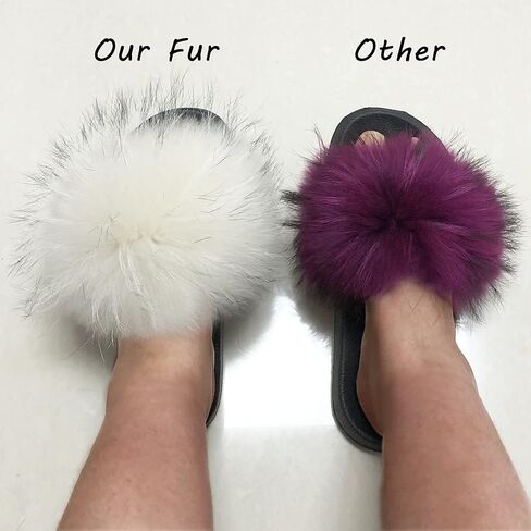 Jancoco Max Womens Fur Sliders Slippers Raccoon Fur Furry Slides Fashion Flat Soft Open Toe Fluffy Sandals in Saudi Arabia