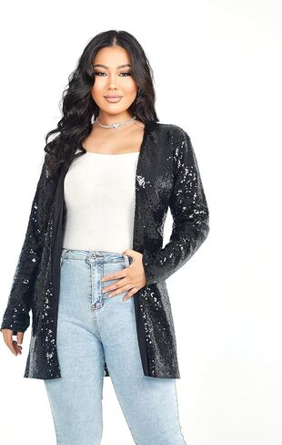 Women's Sequin Jacket Long Sleeve Open Front Blazer Glitter Sparkly Coat Party Casual Cardigan in Kuwait