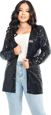 Women's Sequin Jacket Long Sleeve Open Front Blazer Glitter Sparkly Coat Party Casual Cardigan in Kuwait