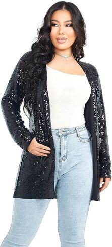 Women's Sequin Jacket Long Sleeve Open Front Blazer Glitter Sparkly Coat Party Casual Cardigan in Kuwait