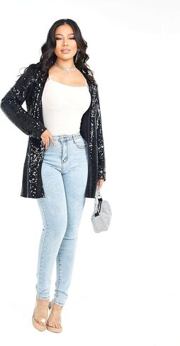 Women's Sequin Jacket Long Sleeve Open Front Blazer Glitter Sparkly Coat Party Casual Cardigan in Kuwait