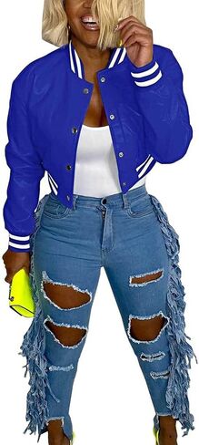 Doweha Women Faux Leather Jacket Light Moto Bomber Jackets Cropped Letterman Baseball Jacket Fall Coat with Pockets in Kuwait