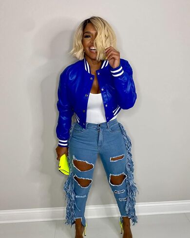 Doweha Women Faux Leather Jacket Light Moto Bomber Jackets Cropped Letterman Baseball Jacket Fall Coat with Pockets in Kuwait