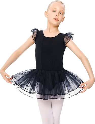ملابس رقص باليه للفتيات الصغيرات بأكمام مكشكشة مع فيونكة خلفية لامعة من LIONJIE مع تنورة فستان توتو in Kuwait
