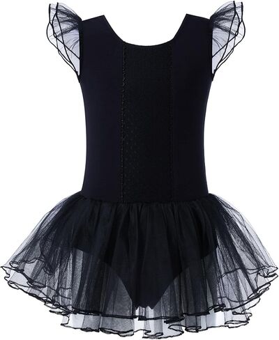 ملابس رقص باليه للفتيات الصغيرات بأكمام مكشكشة مع فيونكة خلفية لامعة من LIONJIE مع تنورة فستان توتو in Kuwait