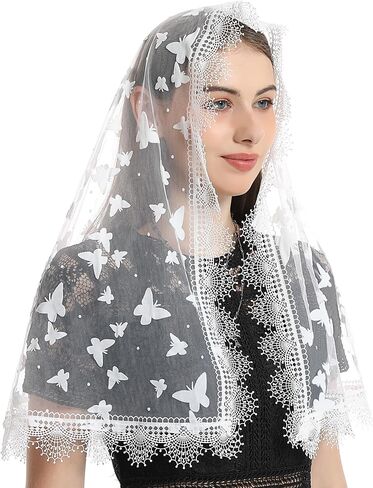 Mantveil حجاب الكنيسة الكاثوليكية مانتيلا: حجاب كلاسيكي متوسط ​​الطول على شكل حرف D متدفق من الدانتيل للنساء غطاء رأس جماعي in Kuwait