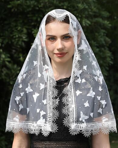 Mantveil حجاب الكنيسة الكاثوليكية مانتيلا: حجاب كلاسيكي متوسط ​​الطول على شكل حرف D متدفق من الدانتيل للنساء غطاء رأس جماعي in Kuwait