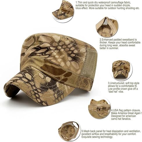 Oversize XXL Mens Camo Military Cadet Army Caps Womens Camouflage Quick Dry Flat Top Hat in Kuwait