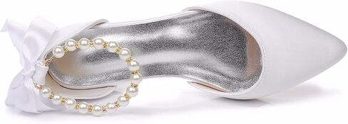 Women's Pearl Satin Wedding Shoes Pointed Toe Comfortable Bridal Flats Formal Prom Party Dress Pumps Ankle Strap Sandals in Saudi Arabia