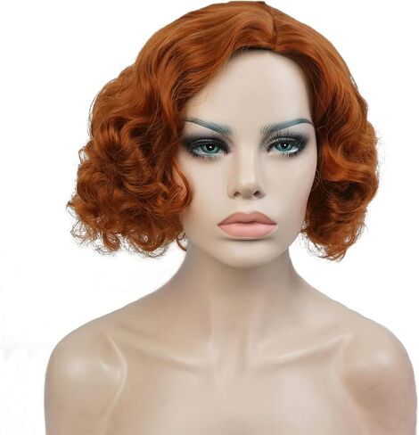 Aimole Short Wavy Wigs Women's Vintage Flapper Wig 1920s Cosplay Halloween Party Daily Everyday Hair(1B Natural Black) in Saudi Arabia
