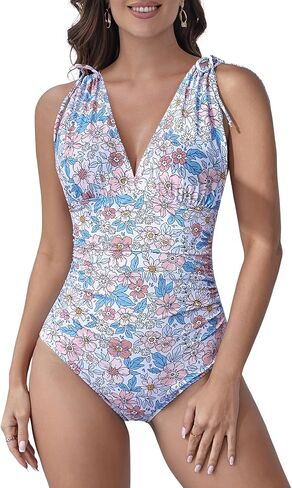 B2prity One Piece Swimsuit Slimming Tummy Control Bathing Suit V Neck Tie Shoulder Swimwear for Big Bust Curvy Women in Saudi Arabia