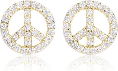 Peace Sign Stud Earrings for Women Girls, Peace Earrings Cubic Zirconia CZ Peace Earring Simple Cz Mini Round Stud Earring Jewelry Party Festival Birthday Gift for Her in Saudi Arabia
