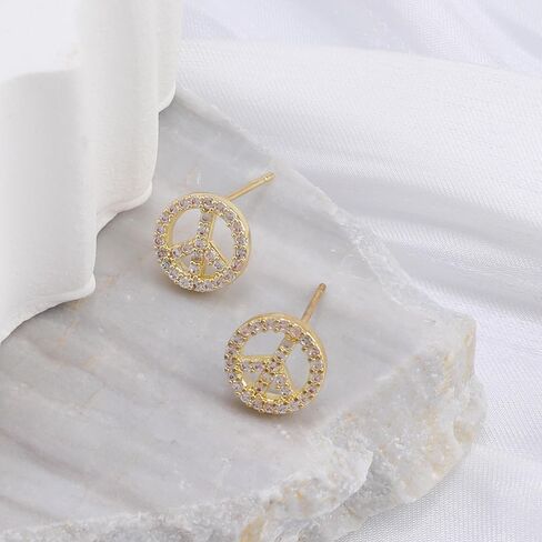 Peace Sign Stud Earrings for Women Girls, Peace Earrings Cubic Zirconia CZ Peace Earring Simple Cz Mini Round Stud Earring Jewelry Party Festival Birthday Gift for Her in Saudi Arabia