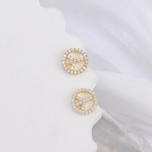 Peace Sign Stud Earrings for Women Girls, Peace Earrings Cubic Zirconia CZ Peace Earring Simple Cz Mini Round Stud Earring Jewelry Party Festival Birthday Gift for Her in Saudi Arabia