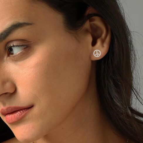 Peace Sign Stud Earrings for Women Girls, Peace Earrings Cubic Zirconia CZ Peace Earring Simple Cz Mini Round Stud Earring Jewelry Party Festival Birthday Gift for Her in Saudi Arabia