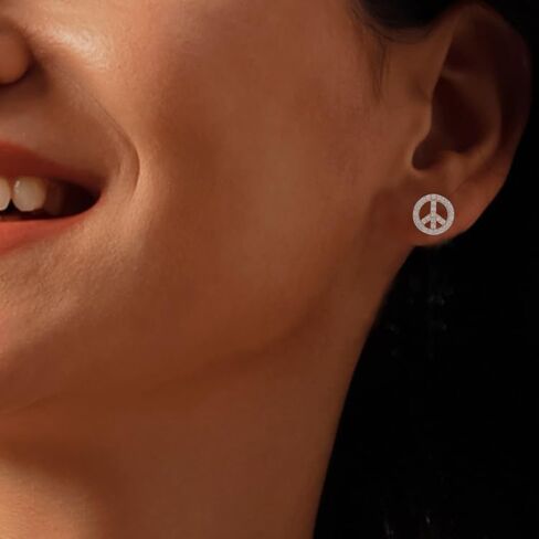 Peace Sign Stud Earrings for Women Girls, Peace Earrings Cubic Zirconia CZ Peace Earring Simple Cz Mini Round Stud Earring Jewelry Party Festival Birthday Gift for Her in Saudi Arabia