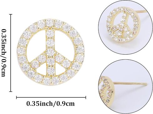 Peace Sign Stud Earrings for Women Girls, Peace Earrings Cubic Zirconia CZ Peace Earring Simple Cz Mini Round Stud Earring Jewelry Party Festival Birthday Gift for Her in Saudi Arabia