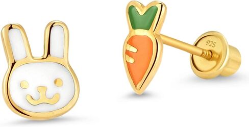 اقراط مطلية بالذهب عيار 14 قيراط على شكل جزر رابيت للبنات الصغيرات مع دعامة من الفضة الاسترلينية in Kuwait