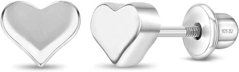 925 Sterling Silver Tiny 5mm x 5mm Heart Shaped Screw Back Locking Earrings for Babies and Toddler Girls, Formal and Casual Wear for Daily Use in Saudi Arabia
