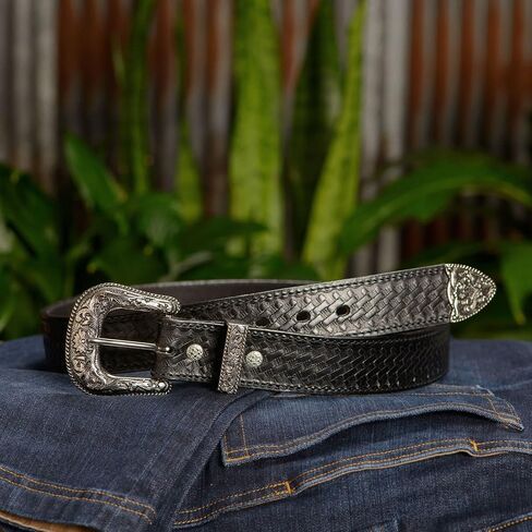 BullhideBelts.com Men's Leather Basket Weave Western Belt, 1.5" Wide in Kuwait