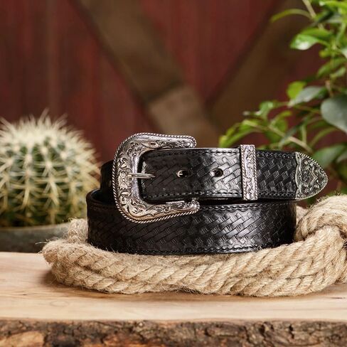 BullhideBelts.com Men's Leather Basket Weave Western Belt, 1.5" Wide in Kuwait