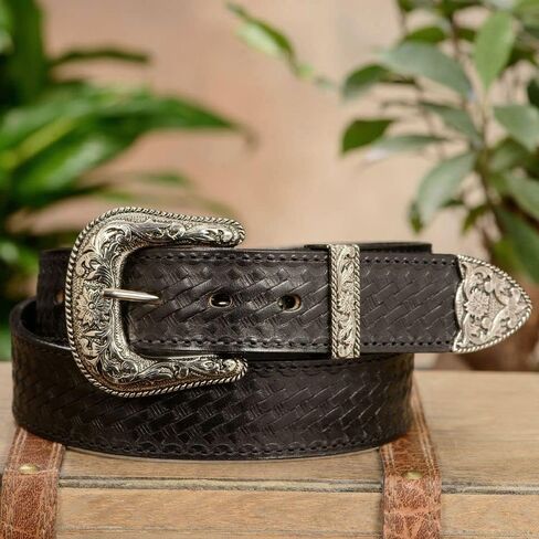 BullhideBelts.com Men's Leather Basket Weave Western Belt, 1.5" Wide in Kuwait