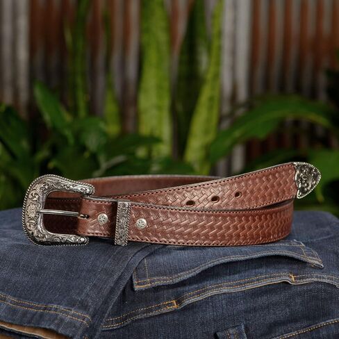 BullhideBelts.com Men's Leather Basket Weave Western Belt, 1.5" Wide in Kuwait
