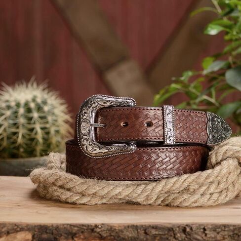 BullhideBelts.com Men's Leather Basket Weave Western Belt, 1.5" Wide in Kuwait