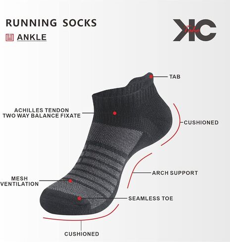 KC-TAHO Men's Performance Athletic Running Socks 6/8 Pairs Arch Support Cushioned Cotton Low Cut Sports Ankle Sock in Kuwait