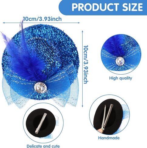 12 Pcs 4 Inch Tea Party Hats Hair Clips Mini Top Hat Fascinators Decorative Feather Mesh Bow Hair Barrette Hair Hairpin for Girls Women Feather Clip Tea Party Hair Accessories in Kuwait