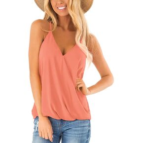 Aokosor Womens Deep V Neck Wrap Spaghetti Strap Tank Tops Summer Sleeveless Shirts Blouses
