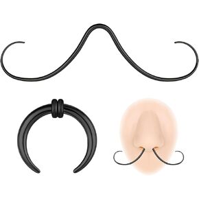 ZS 16G 14G Mustache Septum Rings, Stainless Steel Buffalo Horseshoe Nose Septum Rings, Septum Mustache Hanger Piercing Jewelry