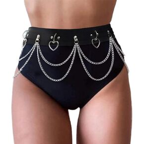 Reetan Punk Body Chains Black Layered Waist Chain Leather Belt Belly Chains Rave Party Body Jewelry Accessories for Women and Girls in Kuwait