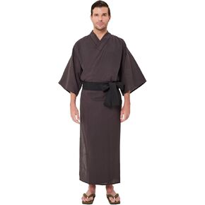 Koremono Mens Solid Brown Yukata, Lightweight Summer Robe, 100% Cotton, Made in Japan in Kuwait