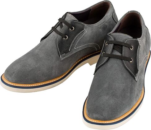 CALTO Men's Invisible Height Increasing Elevator Shoes - Grey/Black Nubuck Leather Lace-up Casual Oxfords - 2.8 Inches Taller - Y42023 in Saudi Arabia