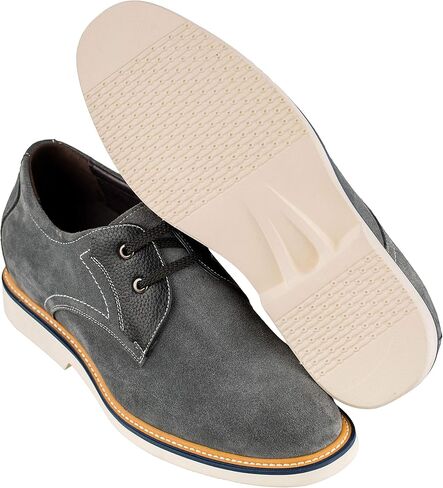 CALTO Men's Invisible Height Increasing Elevator Shoes - Grey/Black Nubuck Leather Lace-up Casual Oxfords - 2.8 Inches Taller - Y42023 in Saudi Arabia