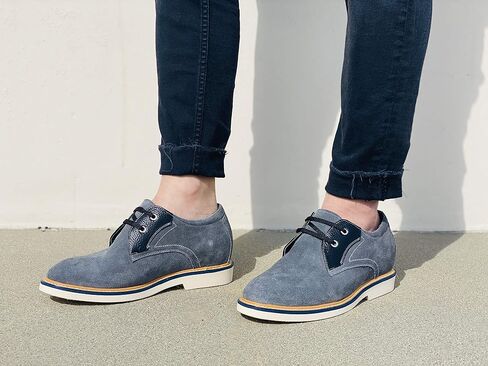 CALTO Men's Invisible Height Increasing Elevator Shoes - Grey/Black Nubuck Leather Lace-up Casual Oxfords - 2.8 Inches Taller - Y42023 in Saudi Arabia