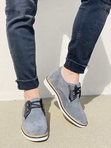 CALTO Men's Invisible Height Increasing Elevator Shoes - Grey/Black Nubuck Leather Lace-up Casual Oxfords - 2.8 Inches Taller - Y42023 in Saudi Arabia