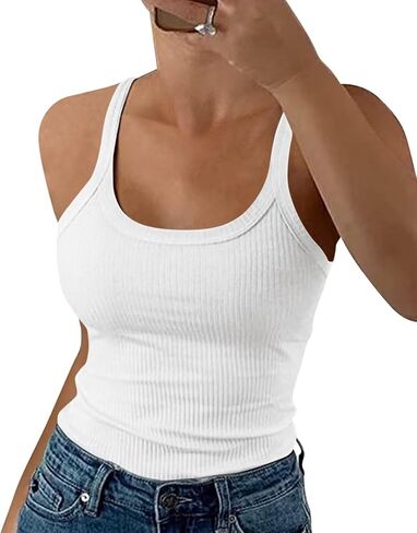 EADINVE Women Spaghetti Strap Scoop Neck Tank Tops Sleeveless Ribbed Fitted Camisole in Saudi Arabia