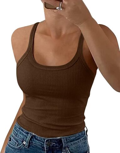EADINVE Women Spaghetti Strap Scoop Neck Tank Tops Sleeveless Ribbed Fitted Camisole in Saudi Arabia