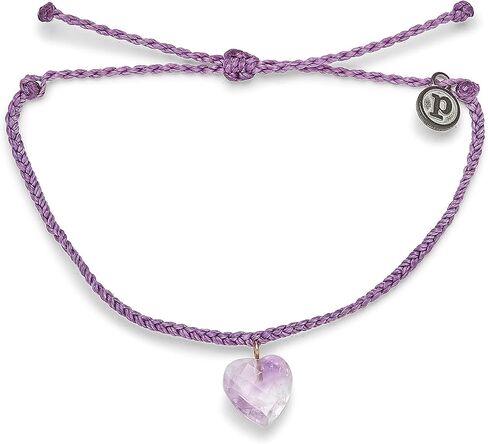 Pura Vida Stone Heart Charm Bracelet w/Amethyst or Rose Quartz - Adjustable Band, 100% Waterproof in Saudi Arabia