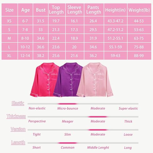 بيجامة JIM LEAGUE للفتيات من الساتان - أطقم بيجامات من الحرير للأطفال بأكمام قصيرة وأكمام طويلة وملابس نوم وملابس نوم 6-14 in Kuwait