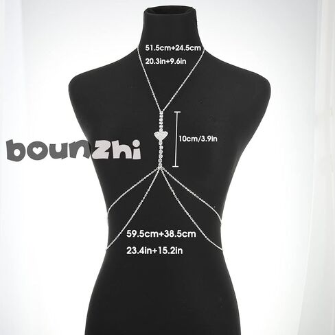 Bounzhi Sexy Rhinestone Body Chain Crossover Bra Crystal Body Jewelry Bikini Beach Body Necklace for Women and Girls in Kuwait