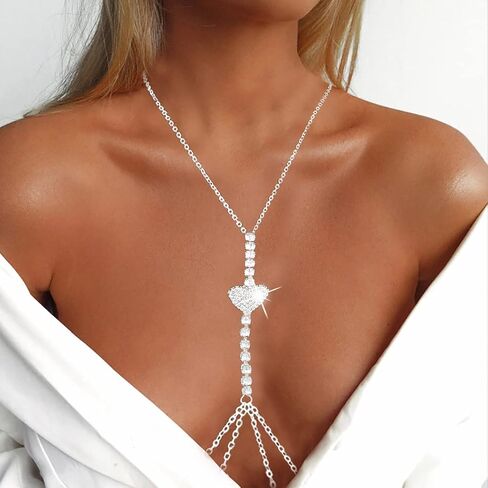 Bounzhi Sexy Rhinestone Body Chain Crossover Bra Crystal Body Jewelry Bikini Beach Body Necklace for Women and Girls in Kuwait