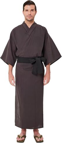 Koremono Mens Solid Brown Yukata, Lightweight Summer Robe, 100% Cotton, Made in Japan in Kuwait
